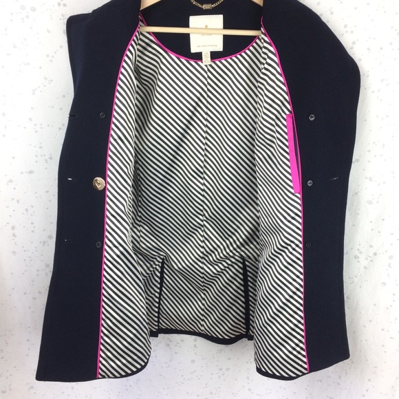 Kate Spade Bow-Back Double Breasted Peacoat Wool Blend Deep Navy L - Picture 9 of 12